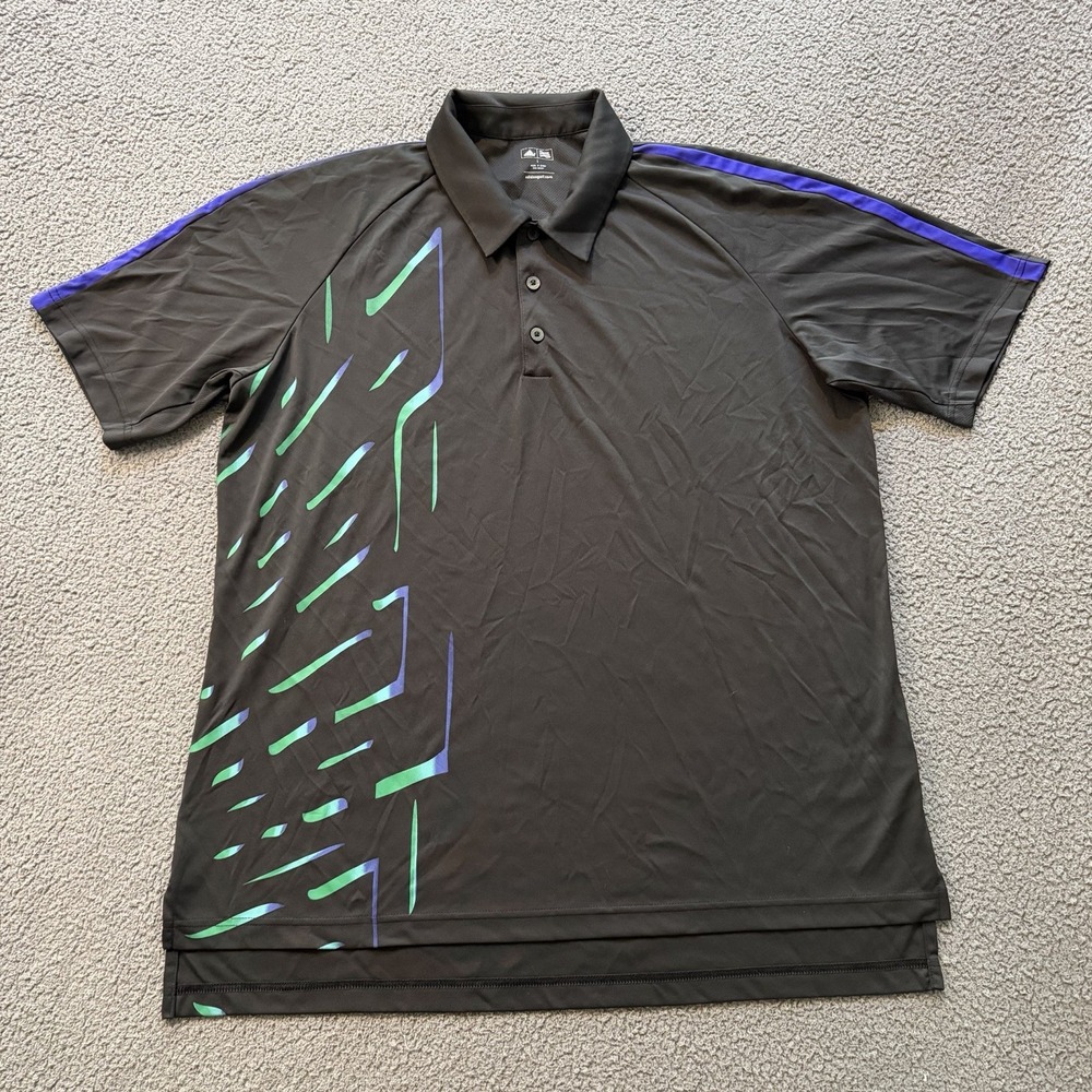 Adidas Golf Polo Shirt Black Blue Green Athletic Short Sleeve Men's Large